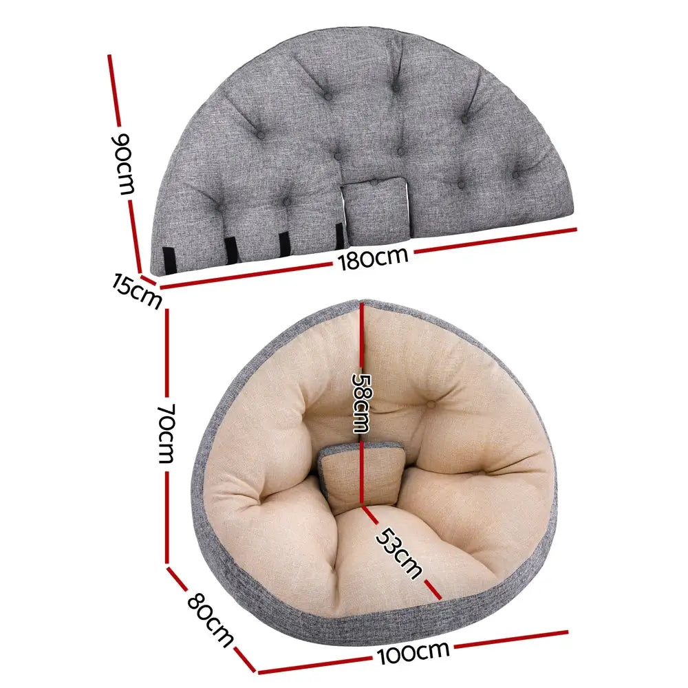 Artiss Floor Lounge Sofa Bed Chair Foldable Washable Beige - Furniture > Bar Stools & Chairs > Arm Chairs & Recliners