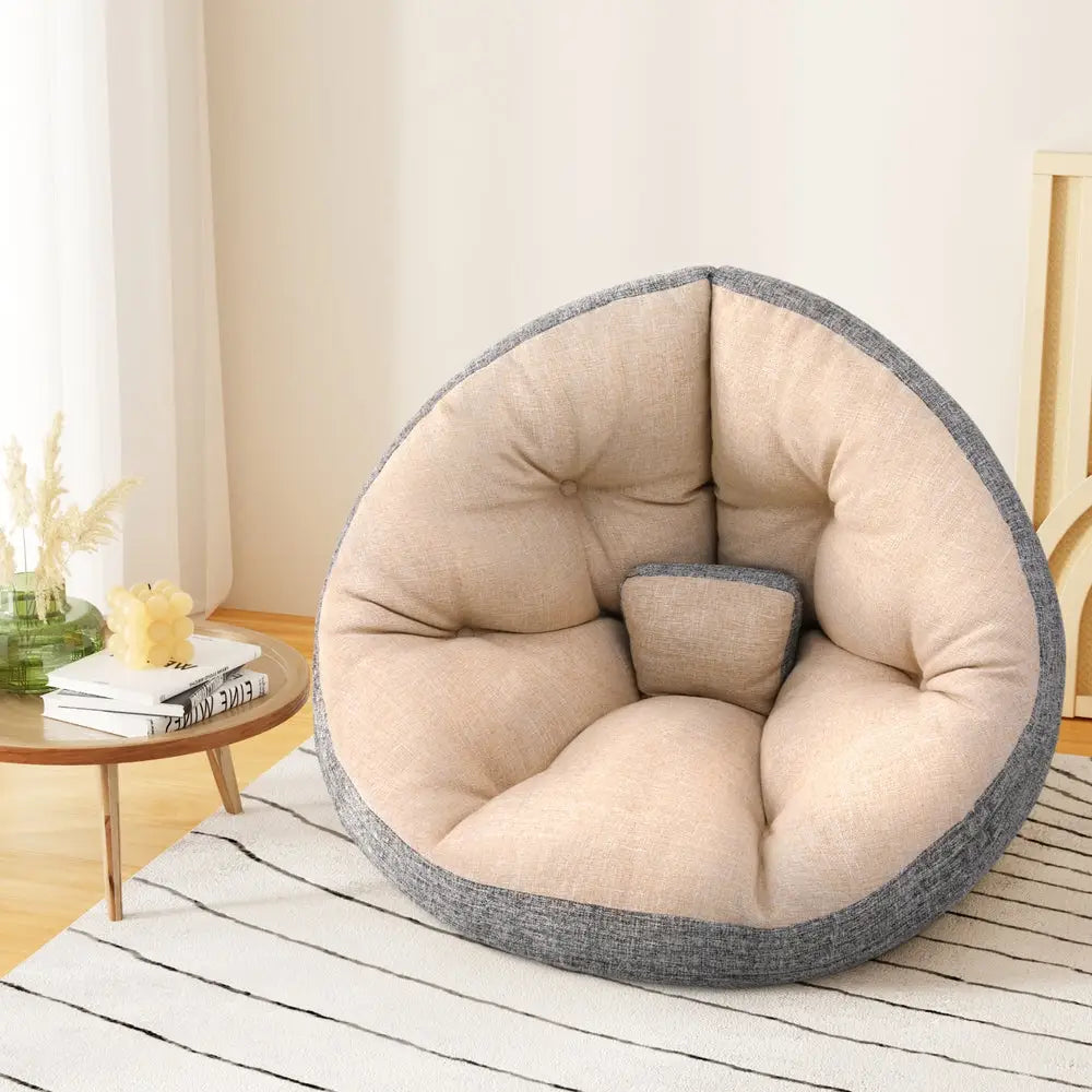 Artiss Floor Lounge Sofa Bed Chair Foldable Washable Beige - Furniture > Bar Stools & Chairs > Arm Chairs & Recliners
