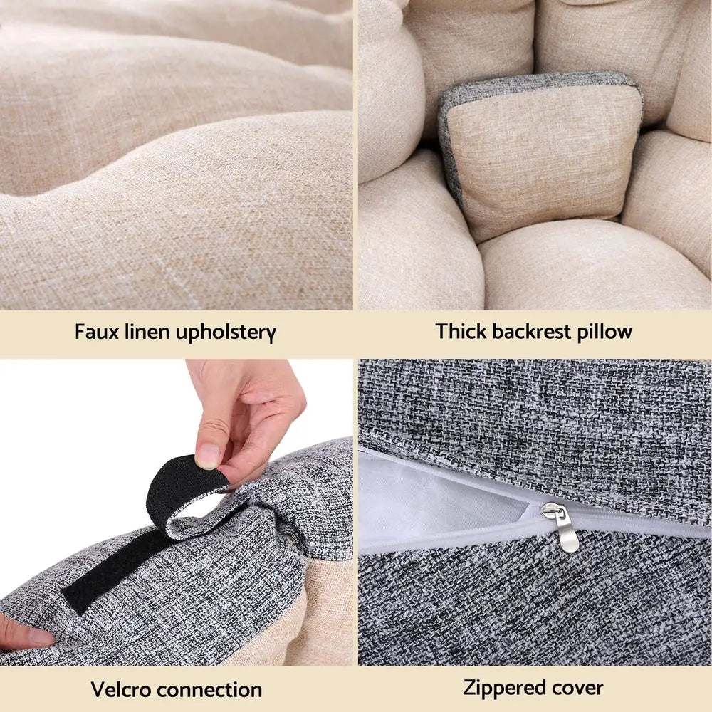 Artiss Floor Lounge Sofa Bed Chair Foldable Washable Beige - Furniture > Bar Stools & Chairs > Arm Chairs & Recliners