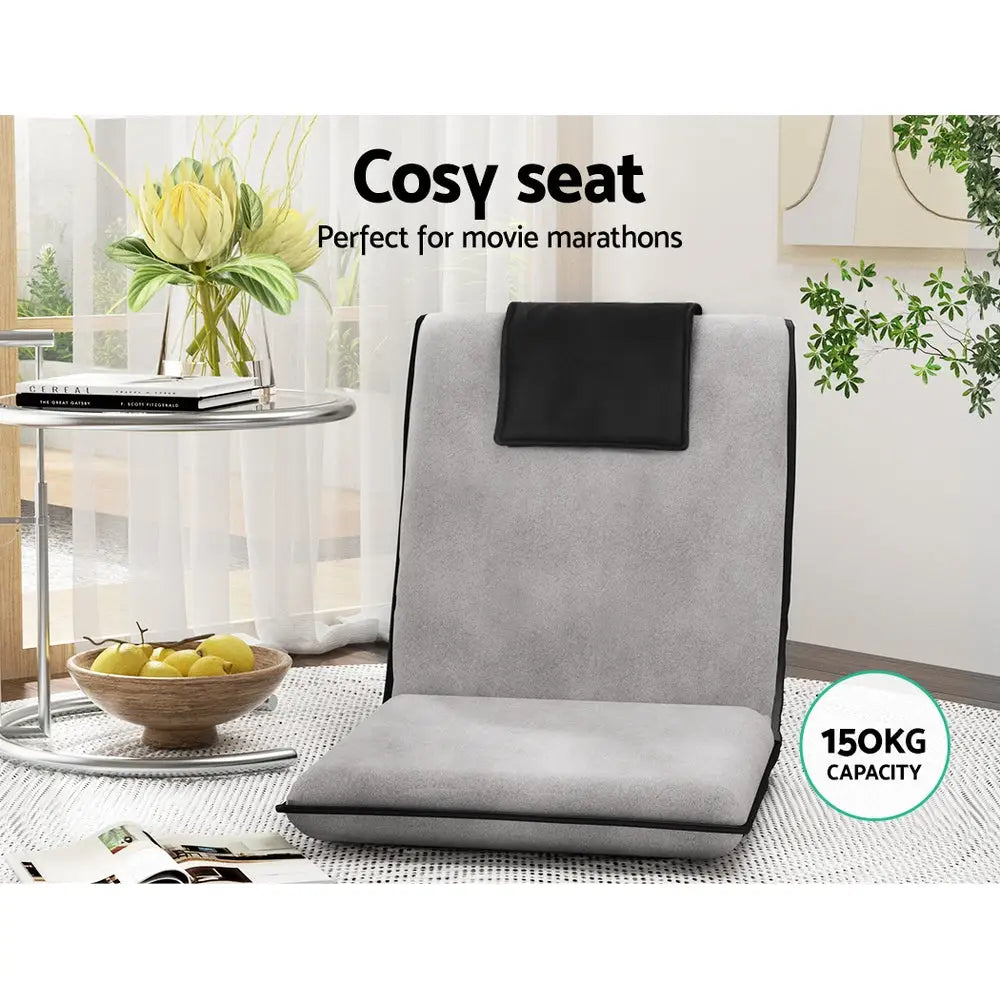Artiss Floor Lounge Sofa Bed Couch Recliner Chair Folding Chair Cushion Grey - Furniture > Living Room