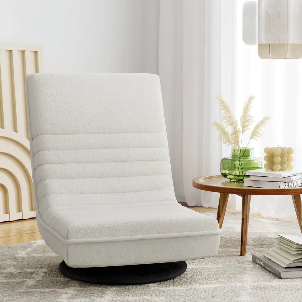 Artiss Floor Lounge Sofa Swivel Foldable Linen White - Furniture > Bar Stools & Chairs > Arm Chairs & Recliners