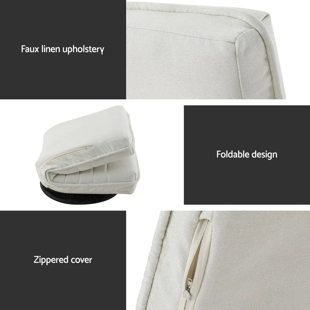 Artiss Floor Lounge Sofa Swivel Foldable Linen White - Furniture > Bar Stools & Chairs > Arm Chairs & Recliners