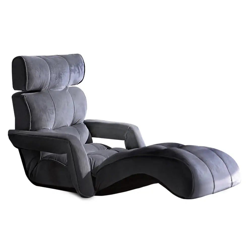 Artiss Floor Lounge Sofa With Armrest Flocking Fabric Charcoal - Furniture > Living Room