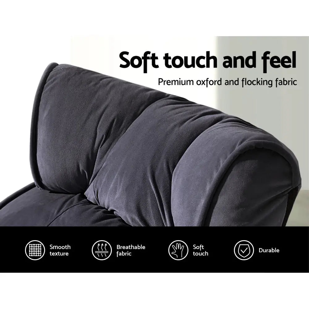 Artiss Floor Lounge Sofa With Armrest Flocking Fabric Charcoal - Furniture > Living Room