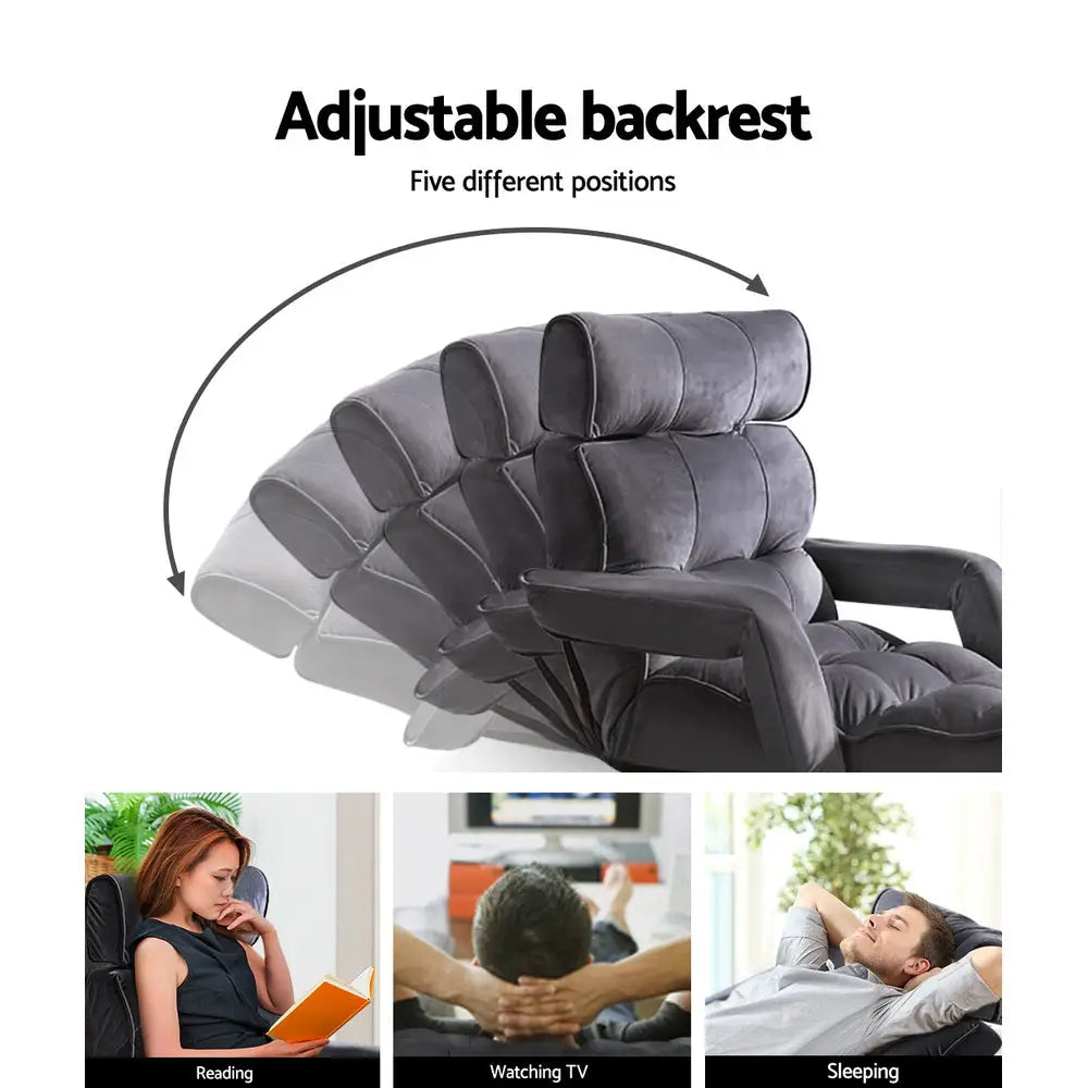 Artiss Floor Lounge Sofa With Armrest Flocking Fabric Charcoal - Furniture > Living Room