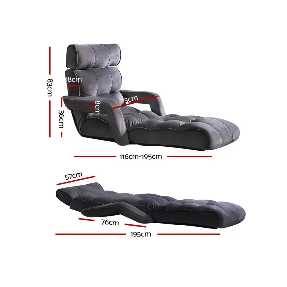 Artiss Floor Lounge Sofa With Armrest Flocking Fabric Charcoal - Furniture > Living Room