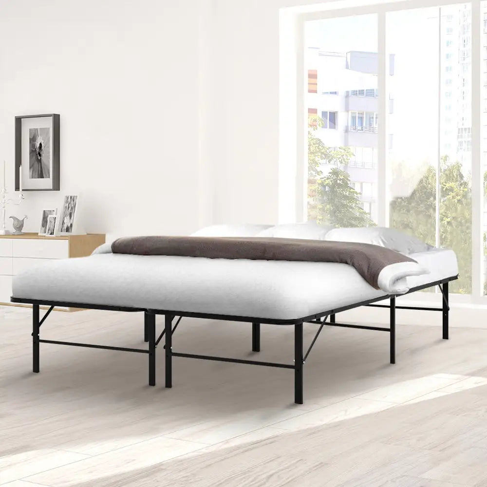 Artiss Folding Bed Frame Metal Base - Queen - Furniture > Bedroom