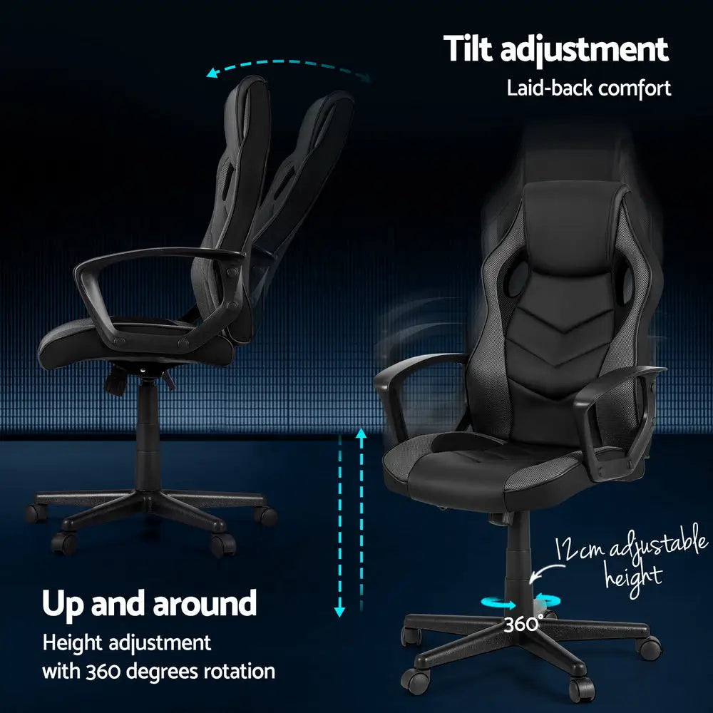 Artiss Gaming Office Chair Computer Chairs Grey - Furniture > Office > Office & Desk Chairs