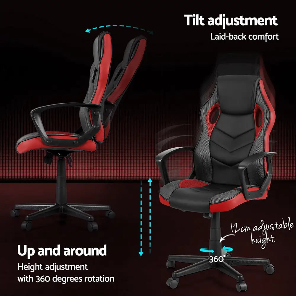 Artiss Gaming Office Chair Computer Chairs Red - Furniture > Bar Stools & Chairs