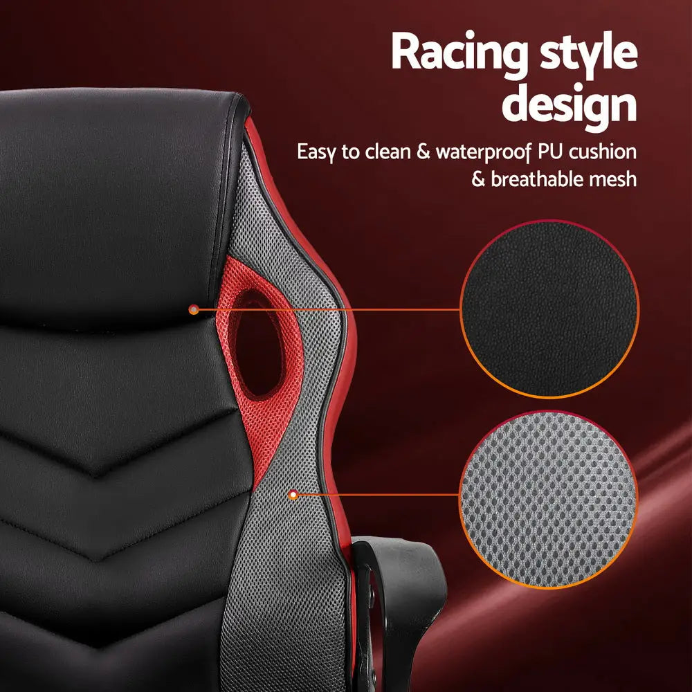 Artiss Gaming Office Chair Computer Chairs Red - Furniture > Bar Stools & Chairs