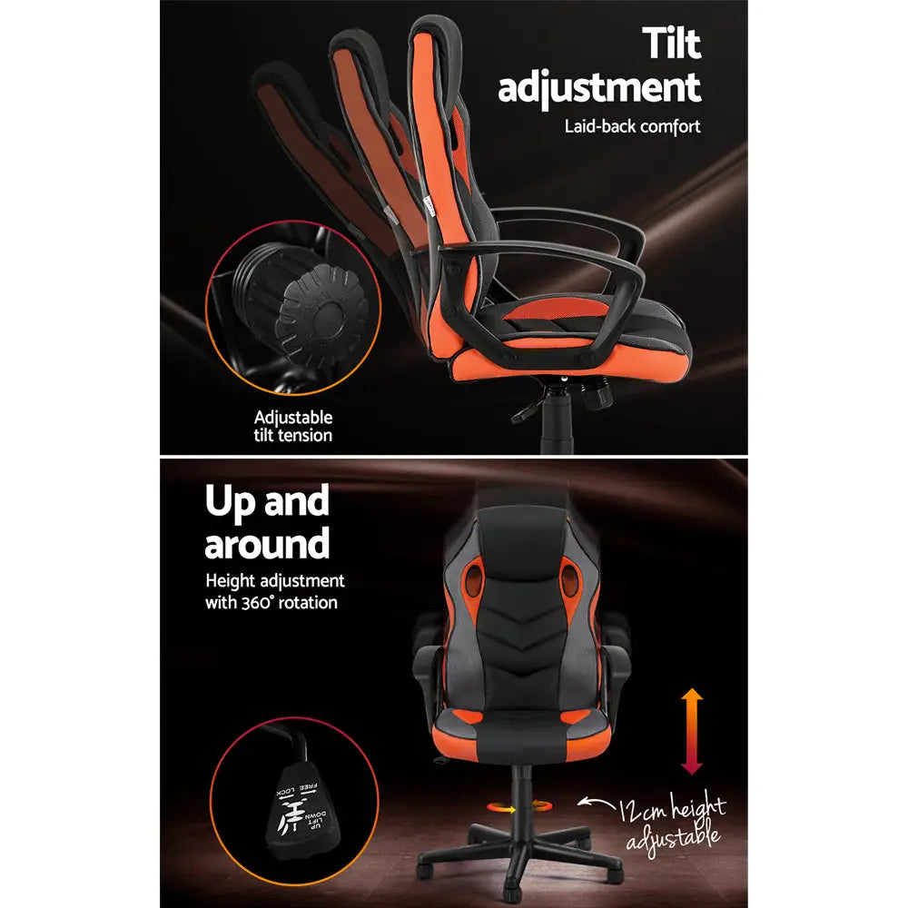 Artiss Gaming Office Chair Computer Executive Racing Chairs High Back Orange - Furniture > Office