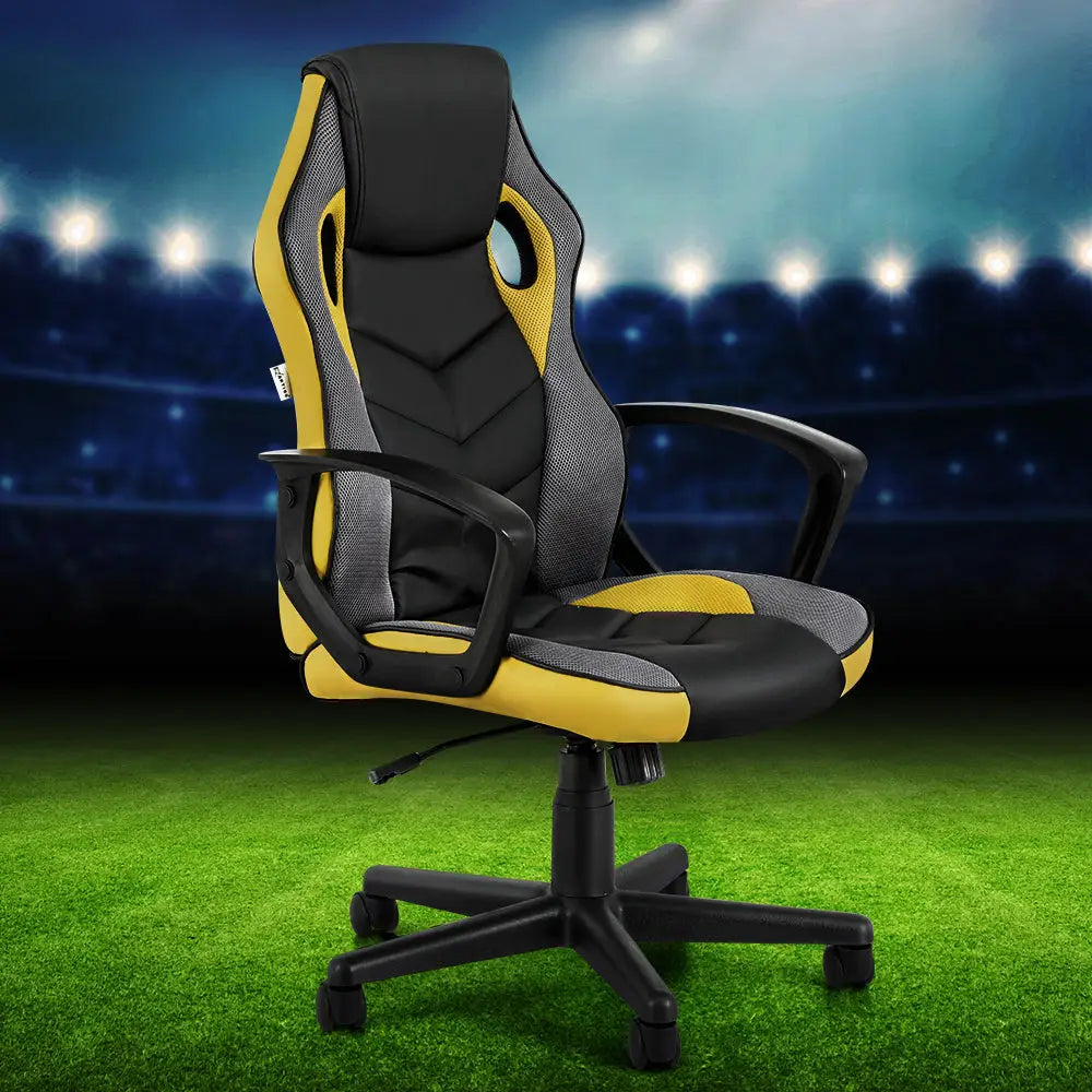 Artiss Gaming Office Chair Computer Executive Racing Chairs High Back Yellow - Furniture > Office