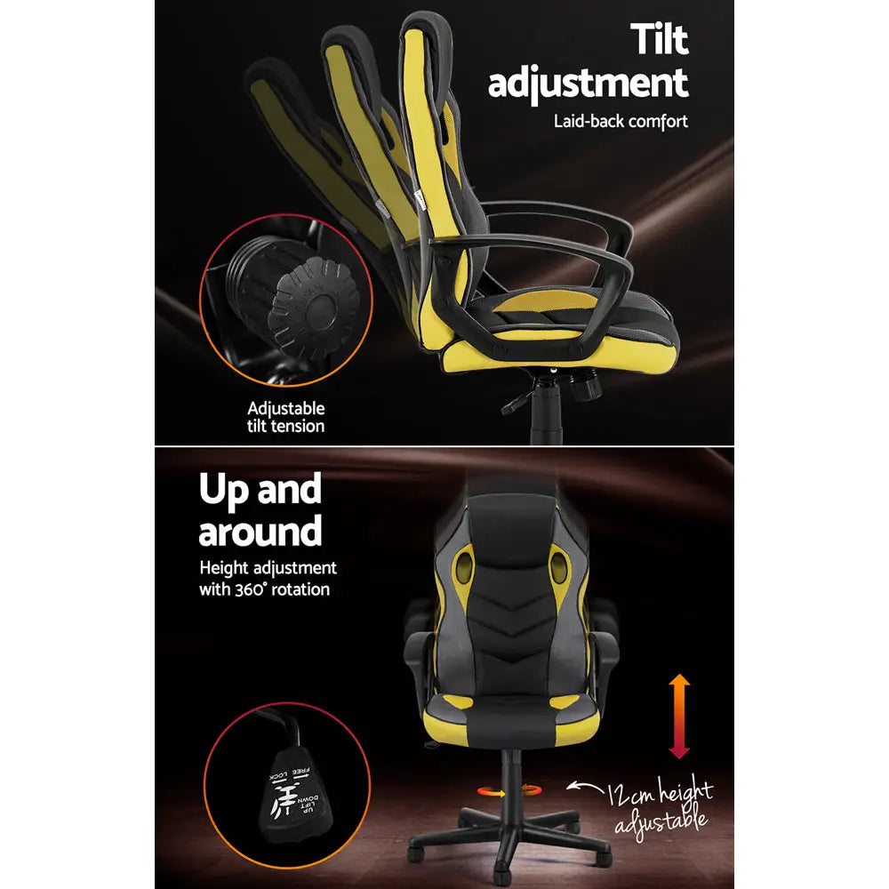 Artiss Gaming Office Chair Computer Executive Racing Chairs High Back Yellow - Furniture > Office