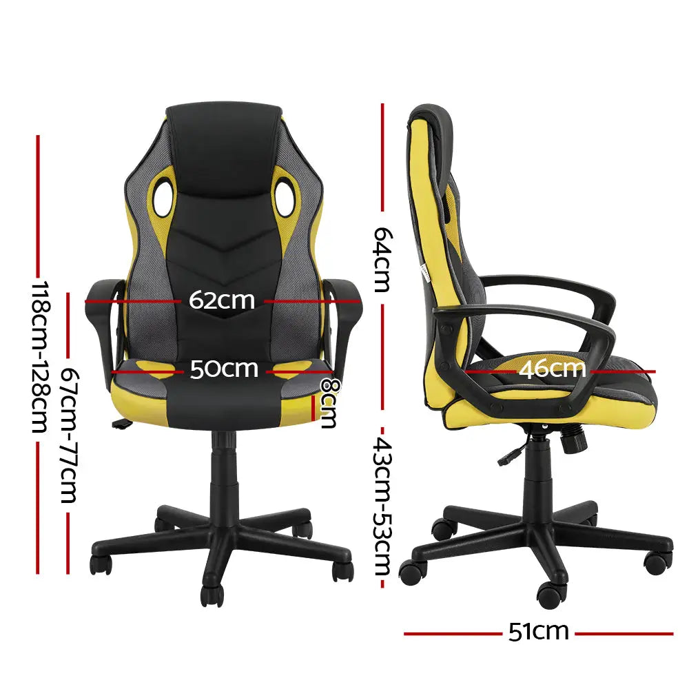 Artiss Gaming Office Chair Computer Executive Racing Chairs High Back Yellow - Furniture > Office