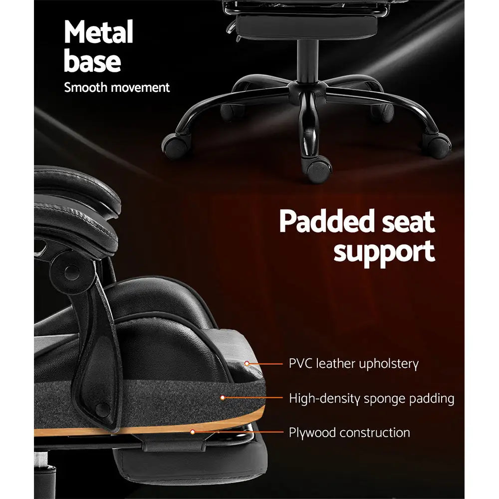 Artiss Gaming Office Chair Executive Computer Leather Chairs Footrest Grey - Furniture > Office