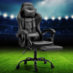 Artiss Gaming Office Chair Executive Computer Leather Chairs Footrest Grey - Furniture > Office