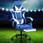 Artiss Gaming Office Chair Executive Computer Leather Chairs Footrest Blue White - Furniture > Office