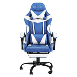 Artiss Gaming Office Chair Executive Computer Leather Chairs Footrest Blue White - Furniture > Office