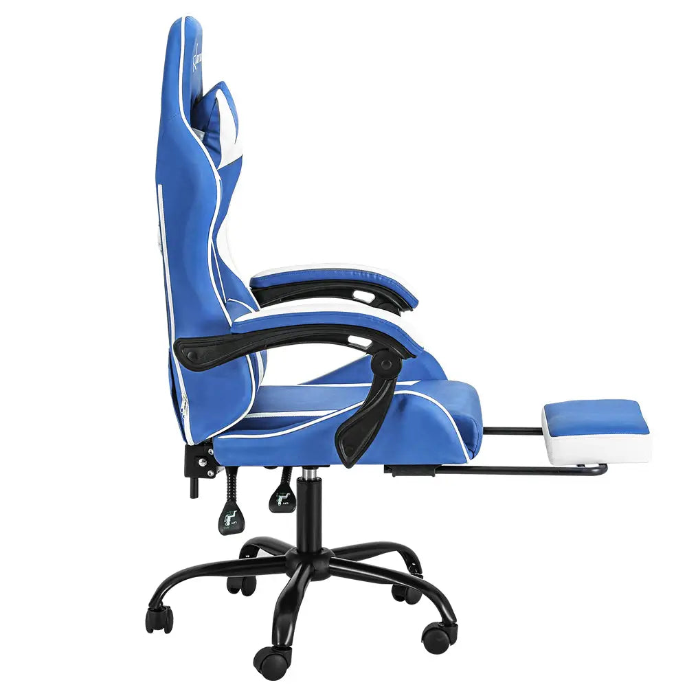 Artiss Gaming Office Chair Executive Computer Leather Chairs Footrest Blue White - Furniture > Office