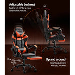Artiss Gaming Office Chair Executive Computer Leather Chairs Footrest Orange - Furniture > Office