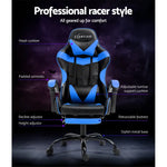 Artiss Gaming Office Chair Recliner Footrest Blue - Furniture > Office