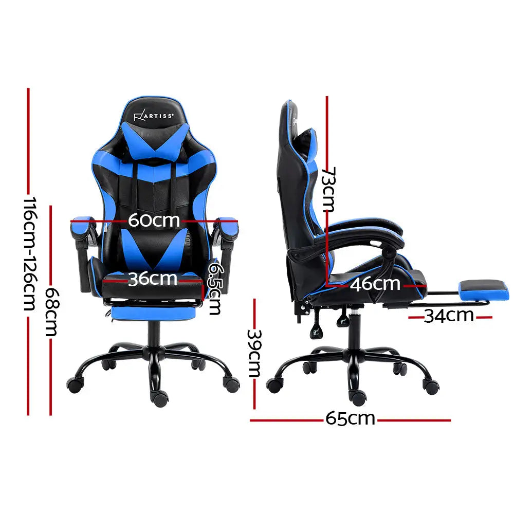 Artiss Gaming Office Chair Recliner Footrest Blue - Furniture > Office