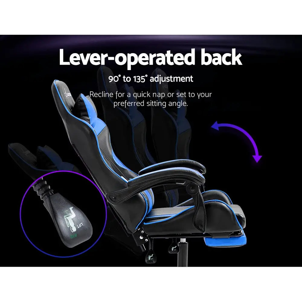 Artiss Gaming Office Chair Recliner Footrest Blue - Furniture > Office