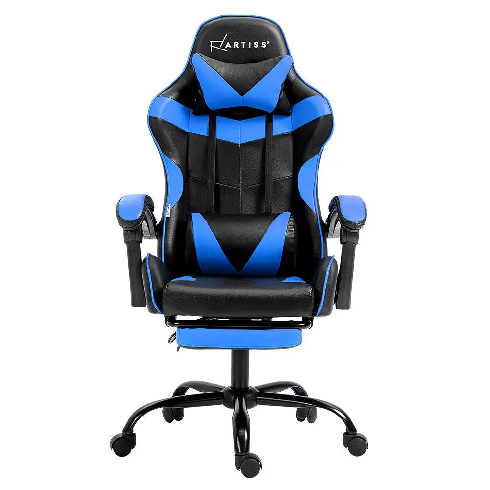 Artiss Gaming Office Chair Recliner Footrest Blue - Furniture > Office