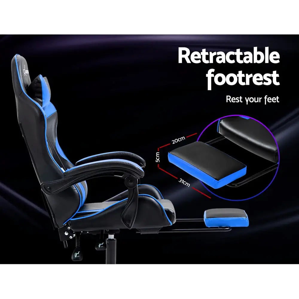 Artiss Gaming Office Chair Recliner Footrest Blue - Furniture > Office