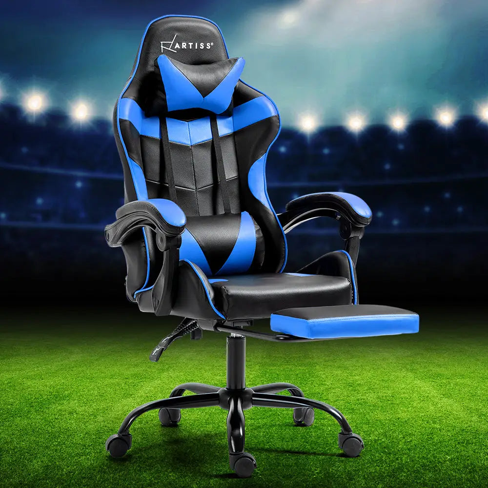 Artiss Gaming Office Chair Recliner Footrest Blue - Furniture > Office