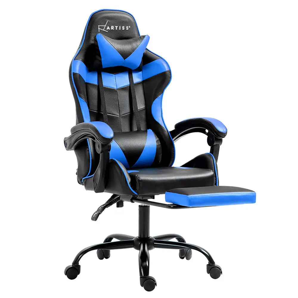 Artiss Gaming Office Chair Recliner Footrest Blue - Furniture > Office