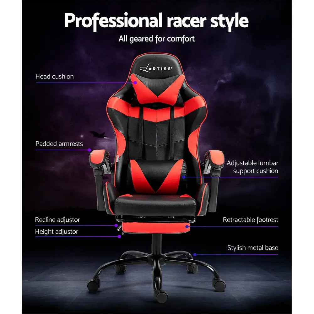 Artiss Gaming Office Chair Recliner Footrest Red - Furniture > Office