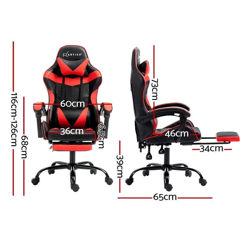 Artiss Gaming Office Chair Recliner Footrest Red - Furniture > Office