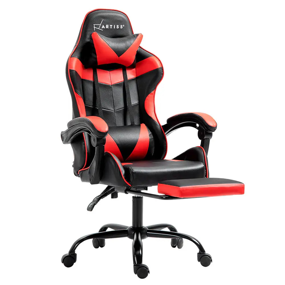 Artiss Gaming Office Chair Recliner Footrest Red - Furniture > Office