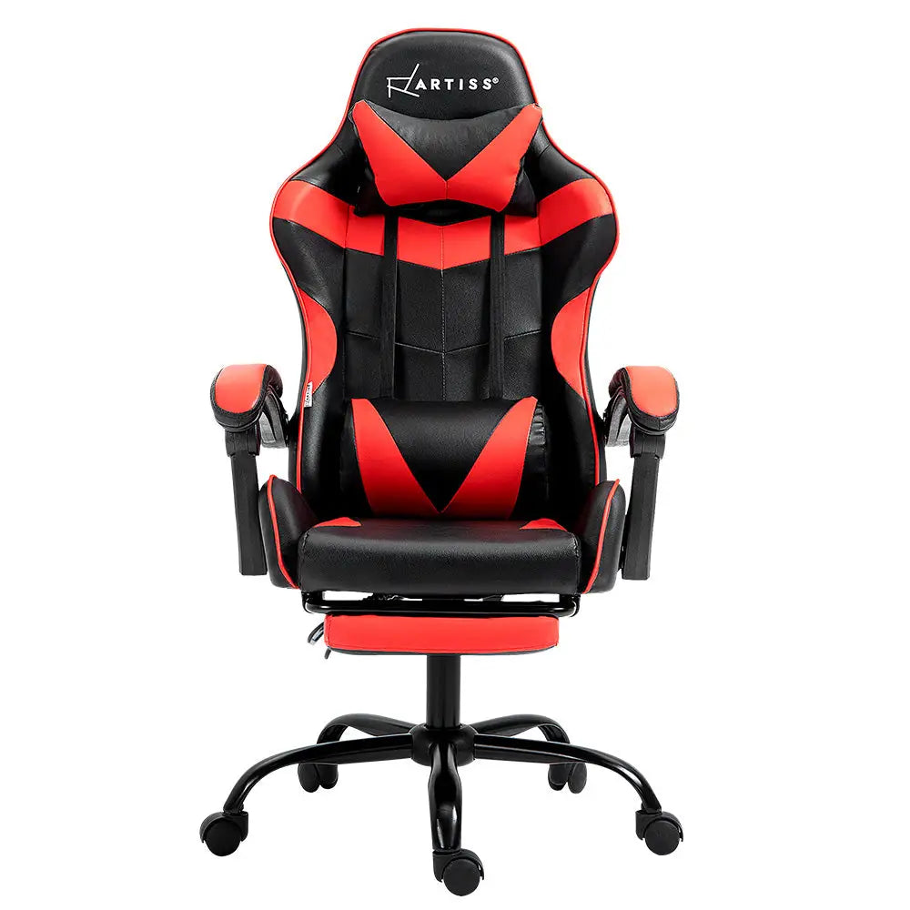 Artiss Gaming Office Chair Recliner Footrest Red - Furniture > Office