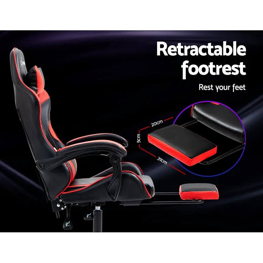 Artiss Gaming Office Chair Recliner Footrest Red - Furniture > Office