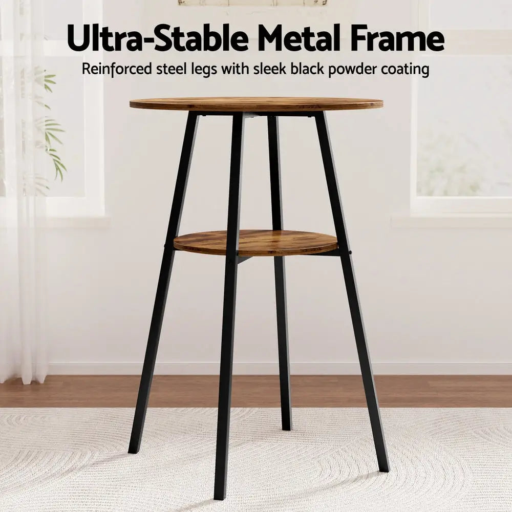 Artiss Industrial Bar Table with 2-Tier Organizer Weather-Resistant MDF Top Steel Frame - Furniture > Bar Stools &