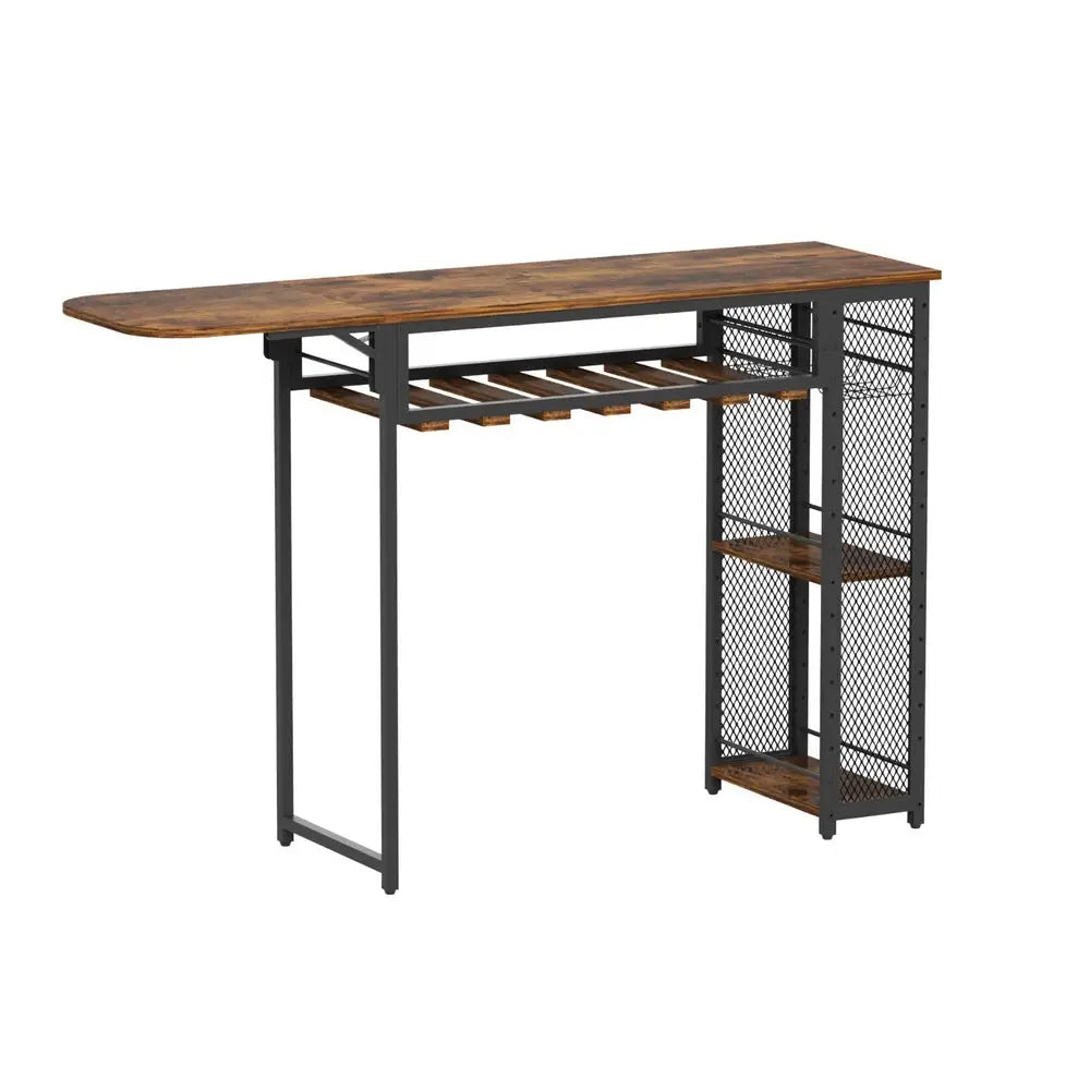 Artiss Industrial Bar Table with Wine Rack Built-in Cup Holder Extendable 140cm - Furniture > Dining > Dining Tables