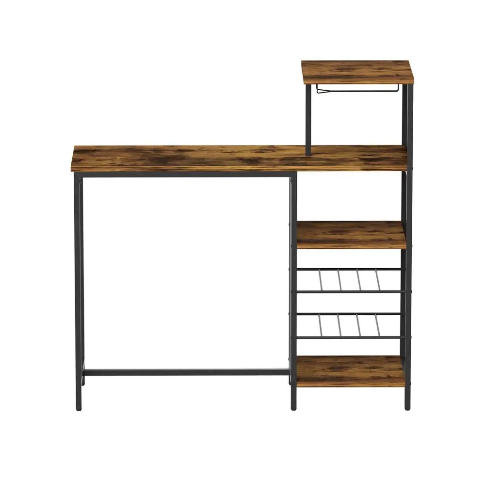 Artiss Industrial Bar Table with Wine Rack Cup Holder Multi-Level Storage 122cm Walnut - Furniture > Dining > Dining