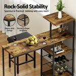 Artiss Industrial Bar Table with Wine Rack Cup Holder Multi-Level Storage 122cm Walnut - Furniture > Dining > Dining