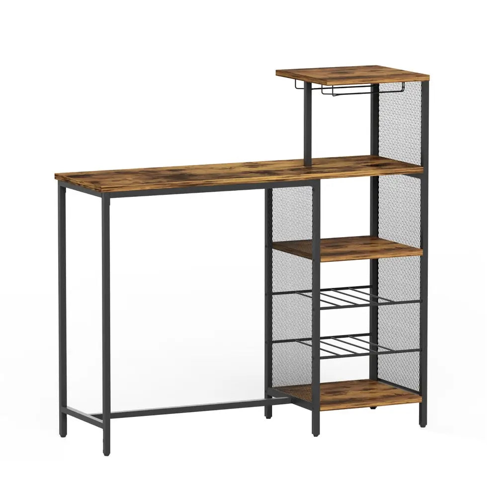 Artiss Industrial Bar Table with Wine Rack Cup Holder Multi-Level Storage 122cm Walnut - Furniture > Dining > Dining