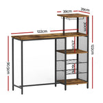 Artiss Industrial Bar Table with Wine Rack Cup Holder Multi-Level Storage 122cm Walnut - Furniture > Dining > Dining