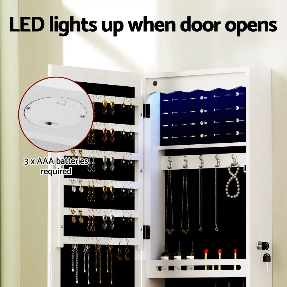 Artiss Jewellery Cabinet LED Mirror Lockable - Home & Garden > Storage > Storage Cabinets & Lockers