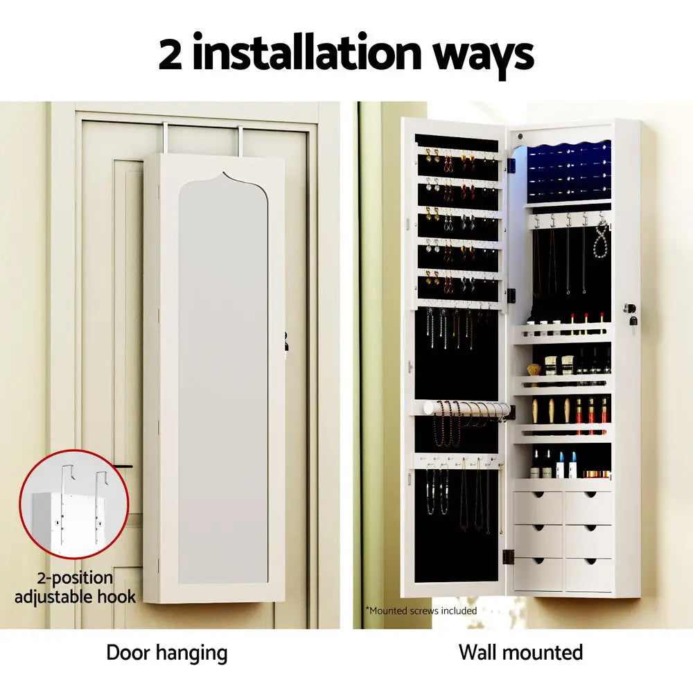 Artiss Jewellery Cabinet LED Mirror Lockable - Home & Garden > Storage > Storage Cabinets & Lockers