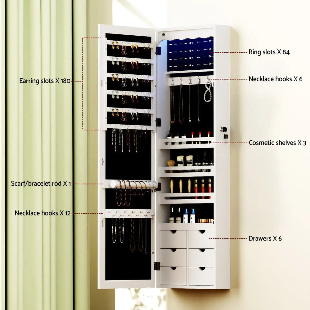Artiss Jewellery Cabinet LED Mirror Lockable - Home & Garden > Storage > Storage Cabinets & Lockers