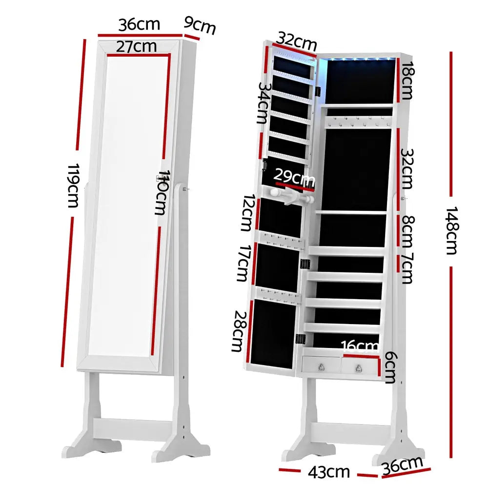 Artiss Jewellery Cabinet Mirror Free Standing - Home & Garden > Storage > Storage Cabinets & Lockers