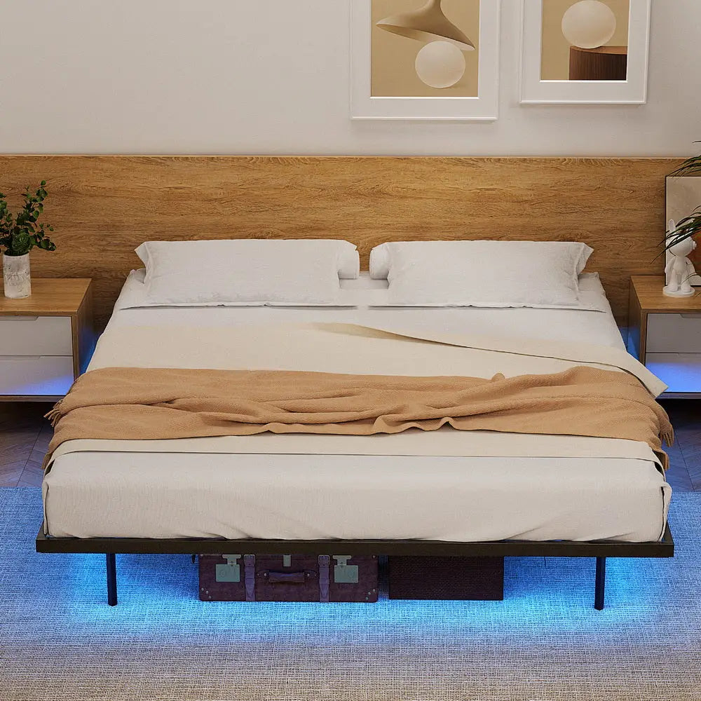 Artiss King Bed Frame,Floating Metal Bed Frame with Smart LED Lights - Sturdy Metal Platform Bed Base Silent Design