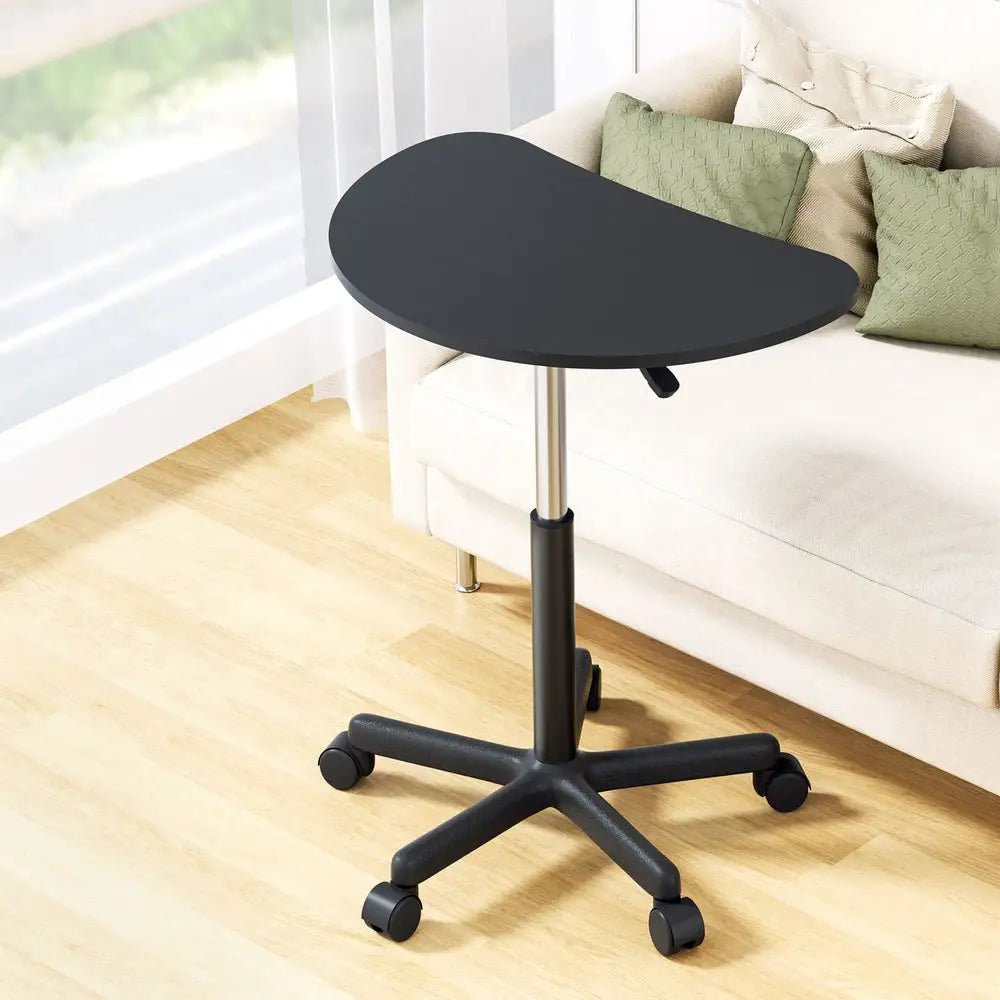 Artiss Laptop Desk Portable Height Adjustable Table Caster Wheels 60CM Black - Furniture > Office