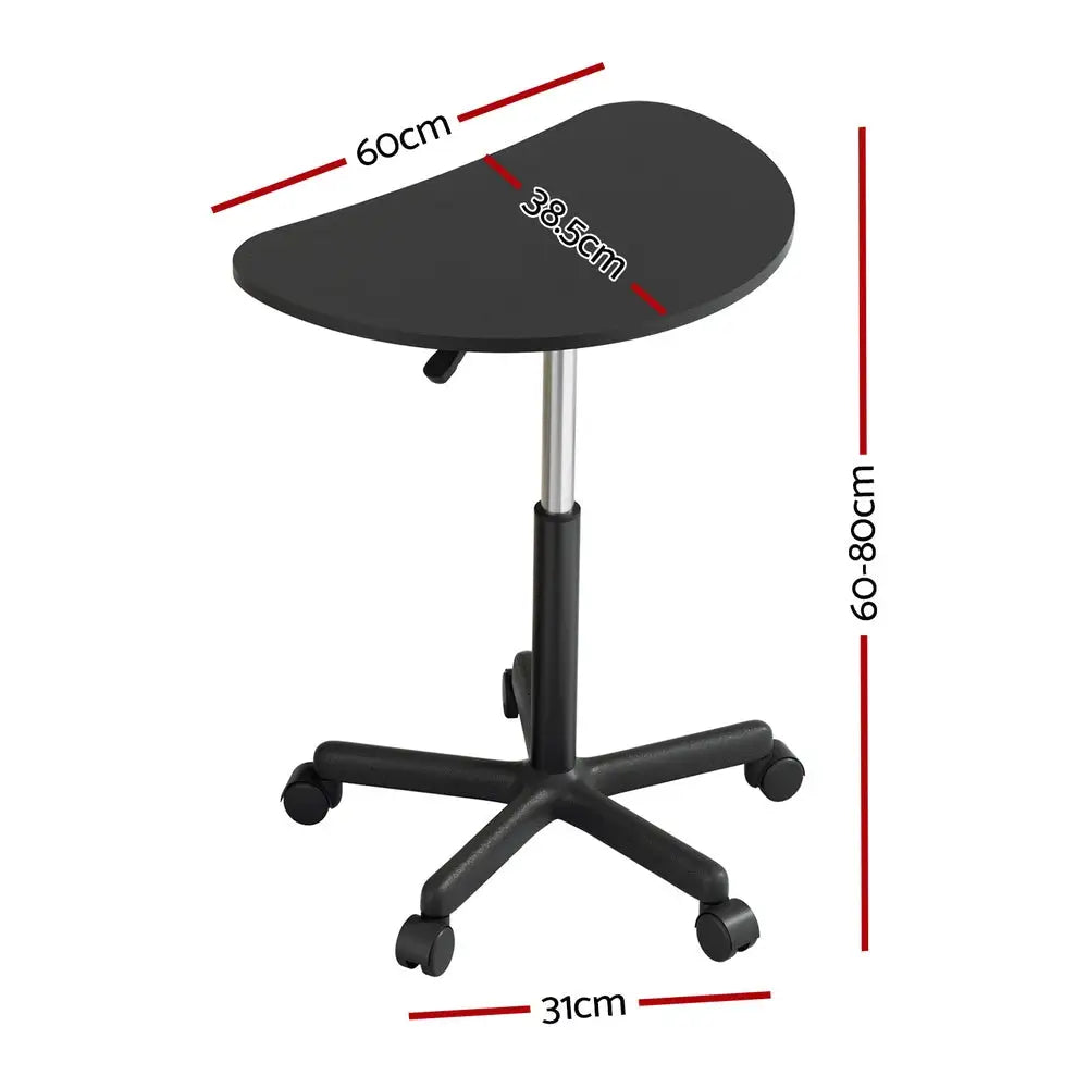 Artiss Laptop Desk Portable Height Adjustable Table Caster Wheels 60CM Black - Furniture > Office