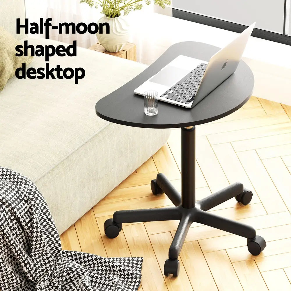 Artiss Laptop Desk Portable Height Adjustable Table Caster Wheels 60CM Black - Furniture > Office